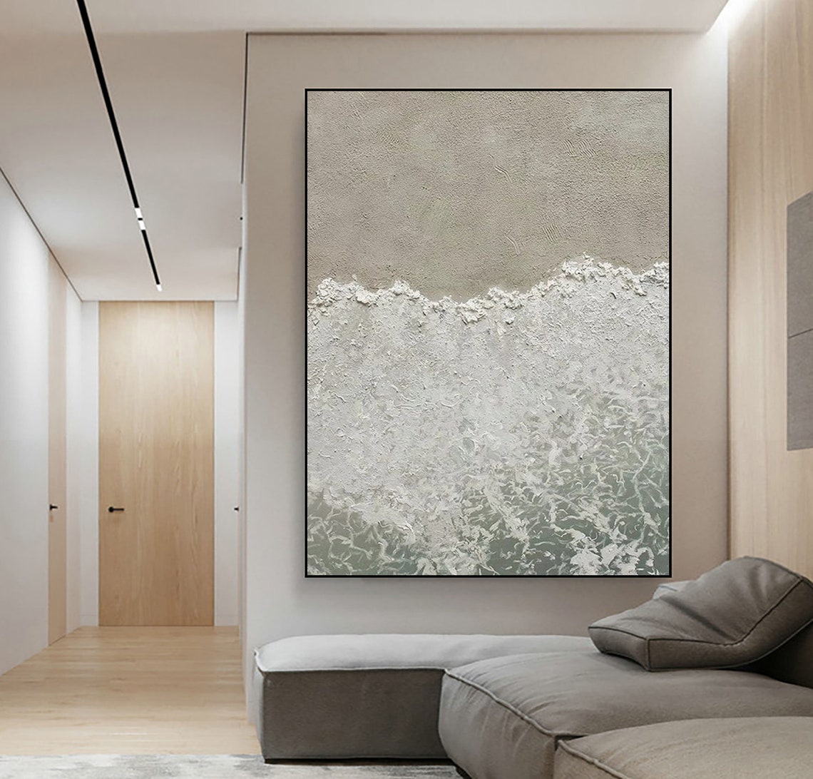 White Sea Foam Waves over Sage Sand Textured Coastal Ocean Poster - Image 4