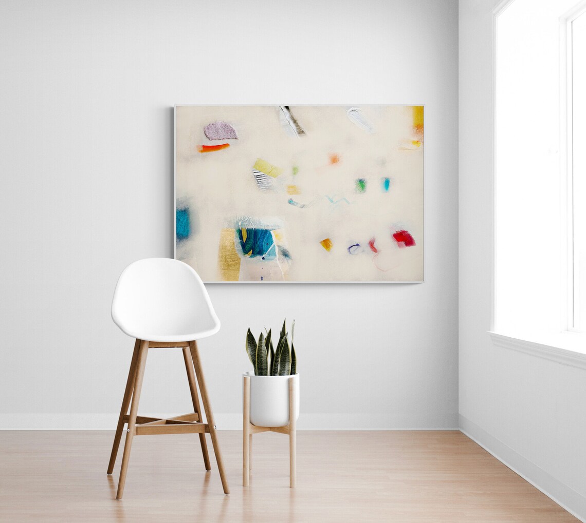 Abstract Art Print, Beige Cream and Multicolor - Image 2