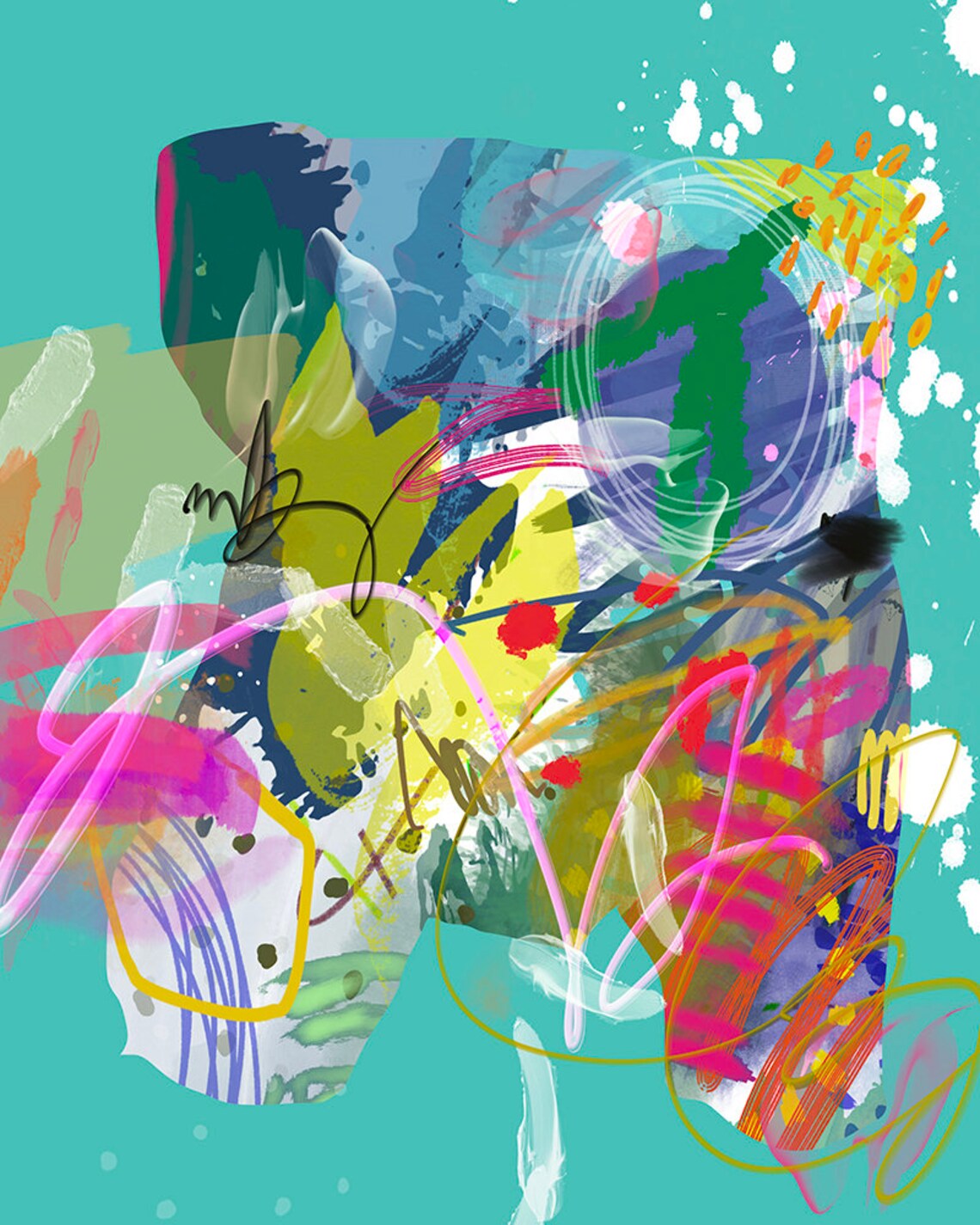 Mint Green Abstract Painting, Colorful Wall Art Print - Image 3