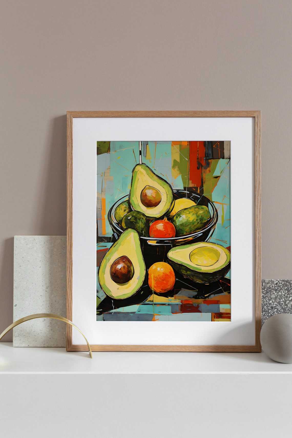 Avocado Bowl Expressionist Still Life with Bold Color Art Poster - Image 4