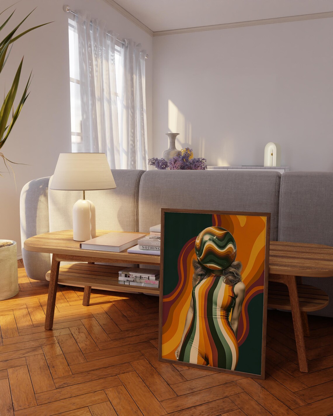 Psychedelic Striped Woman with Swirling Wavy Mirror Head Art Poster - Image 4