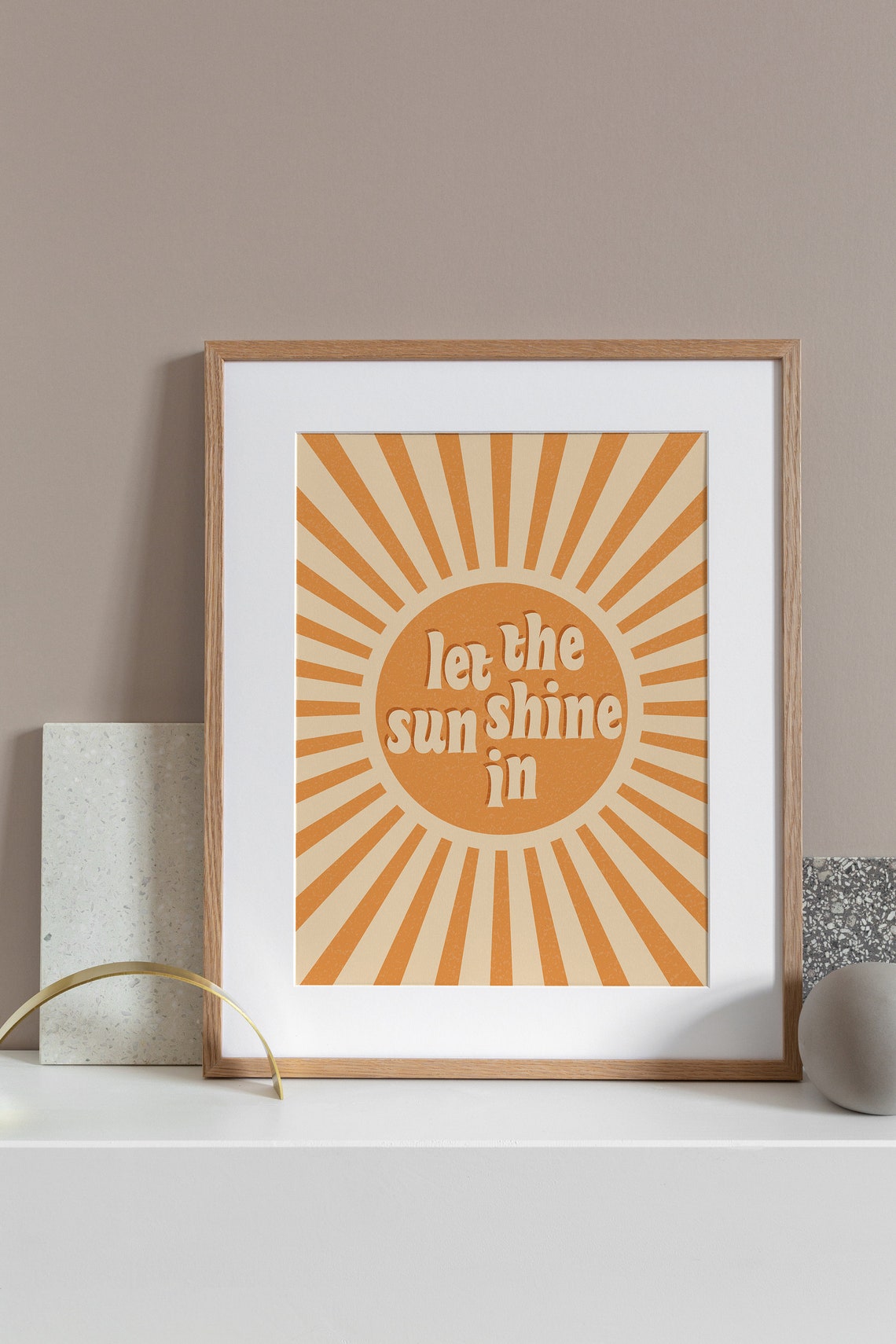 Let The Sun Shine In Retro Orange Sunburst Positive Quote Poster - Image 3