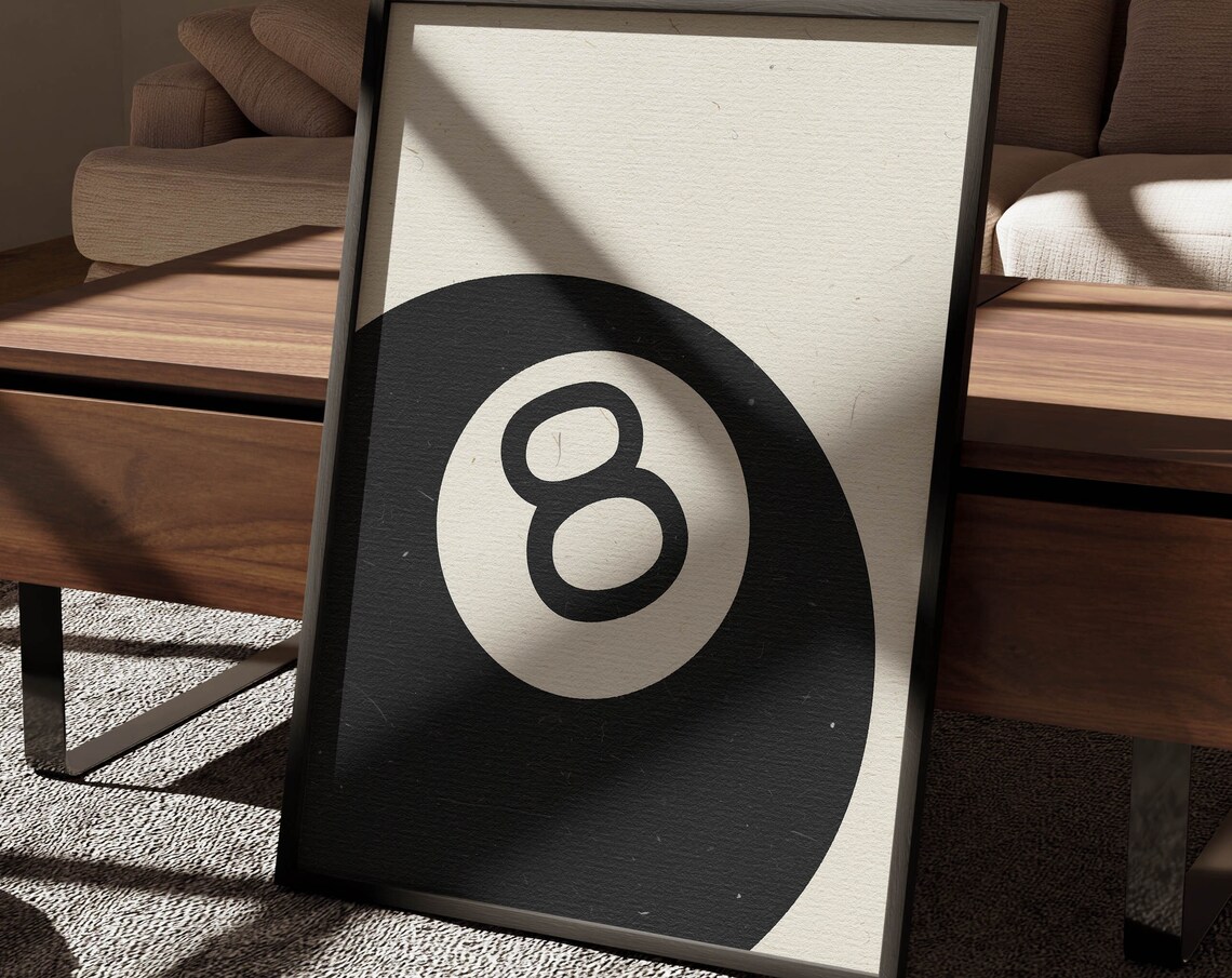 Magic 8 Ball Minimalist Black and White Retro Game Room Wall Poster