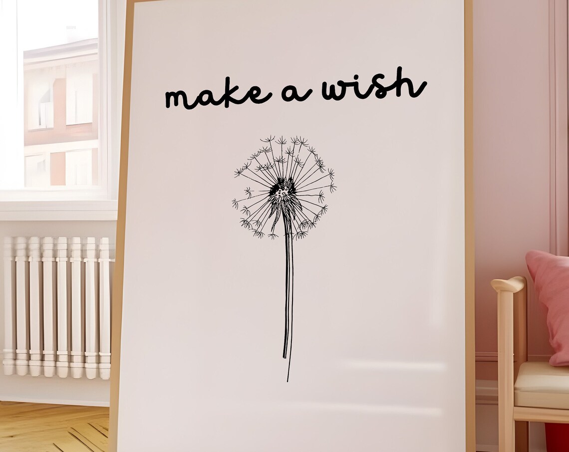 Make a Wish Dandelion Seed Head Line Art Minimalist Decor Poster