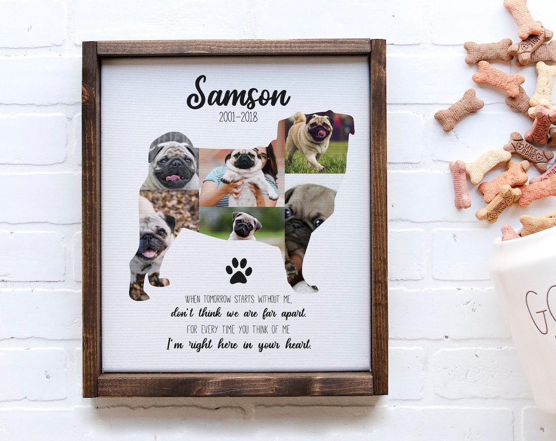 Personalized Pug Silhouette Photo Collage Dog Memorial Poster
