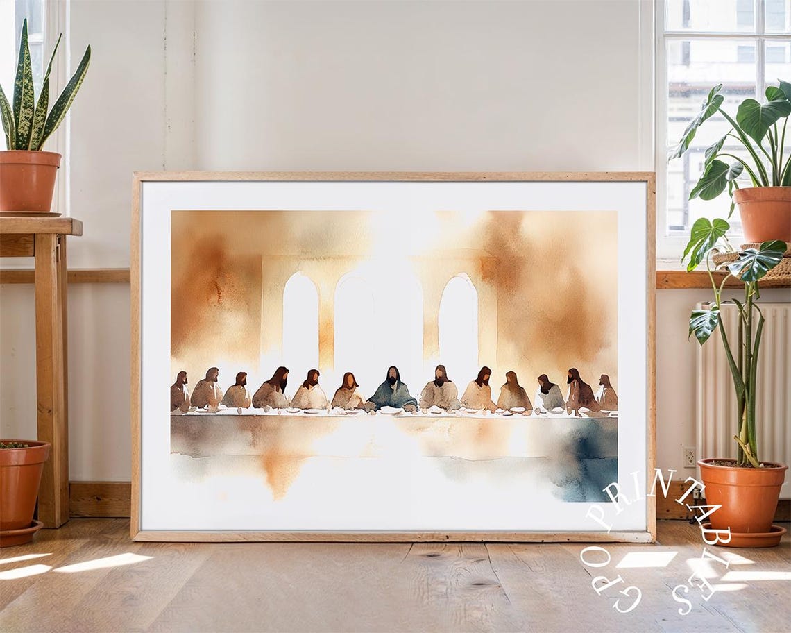The Last Supper Watercolor, Minimalist Art Print - Image 2