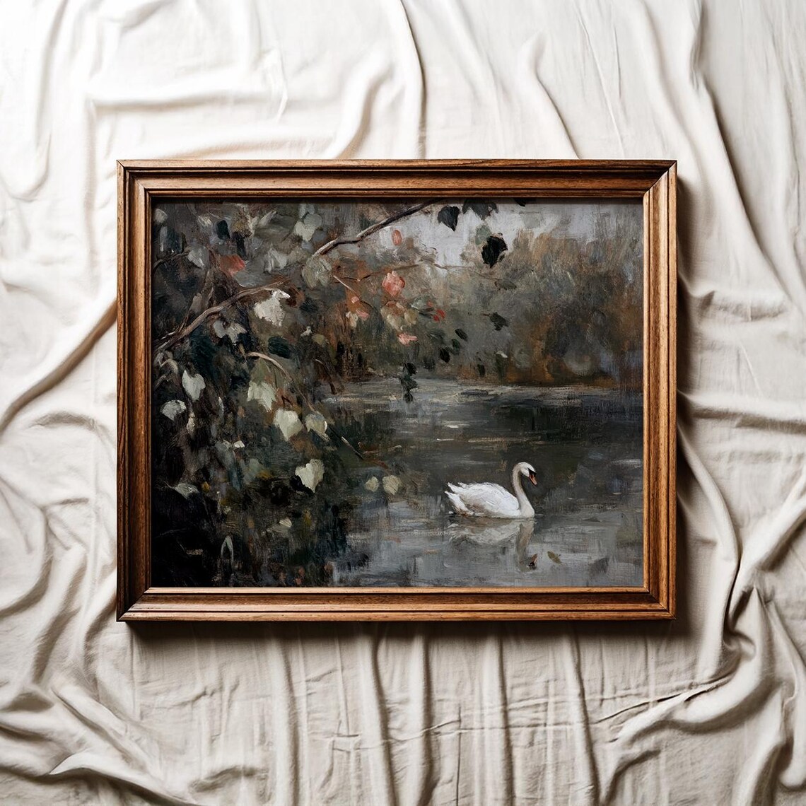 Swan Art Print Vintage Swan Wall Art Moody Swan Oil Painting Farmhouse Wall Art Cottagecore Decor - Image 2