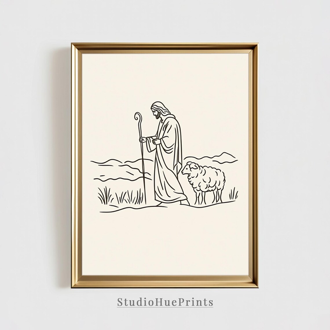 Jesus Leaves The 99, Minimalist Christian Line Art