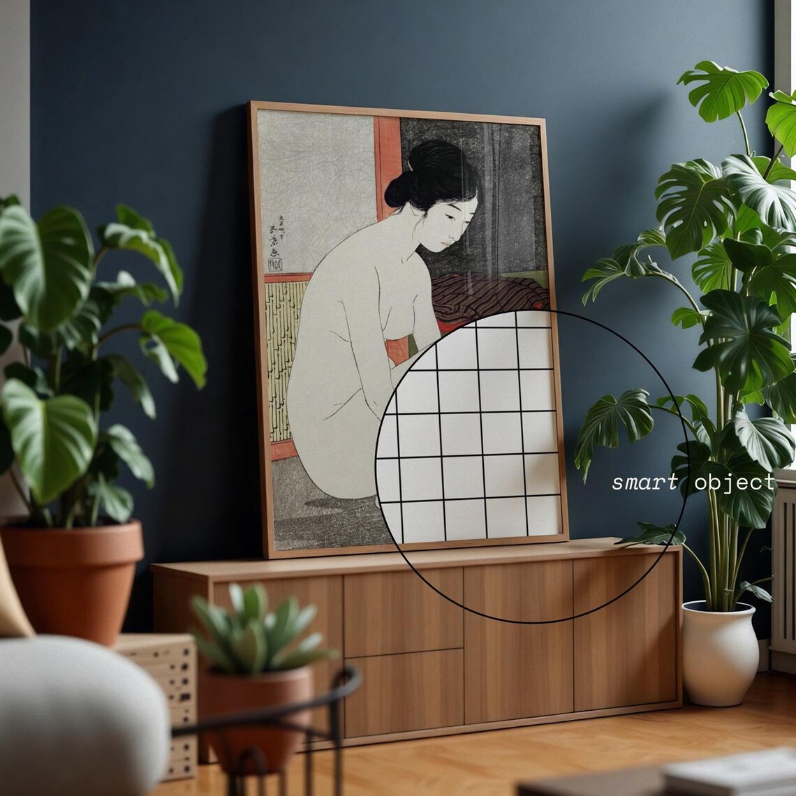 A Frame Leaning Against Blue Wall Mockup - Image 2