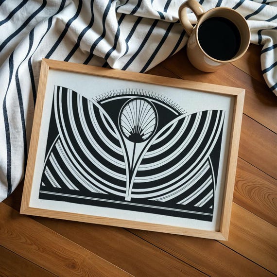 Art Deco Floral Print Vintage Black And White Graphic Design Bold Geometric Poster Antique Decorative Artwork Jessurun De Mesquita