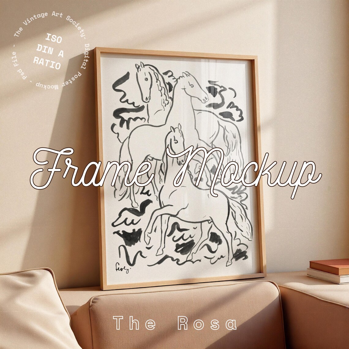 A Frame Mockup, Neutral Living Room Scene