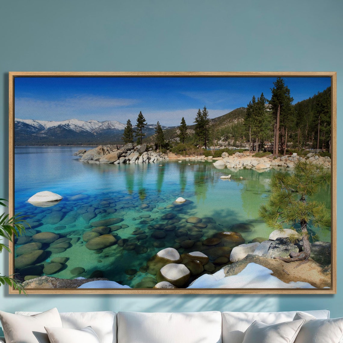 Crystal Clear Lake Tahoe With Granite Boulders And Snowy Peaks Poster