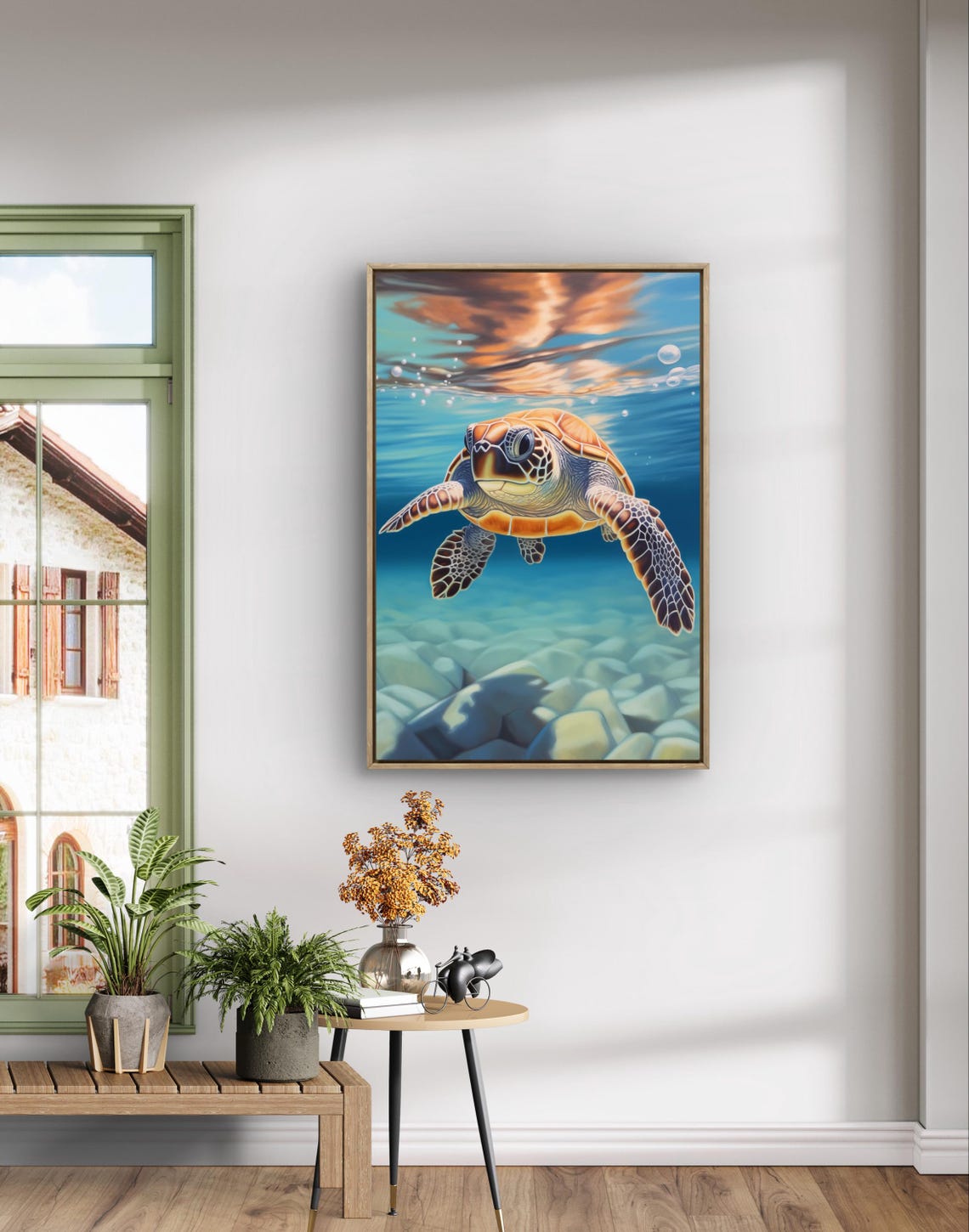 Sea Turtle Swimming Underwater Ocean Wildlife Poster for Coastal Decor - Image 3