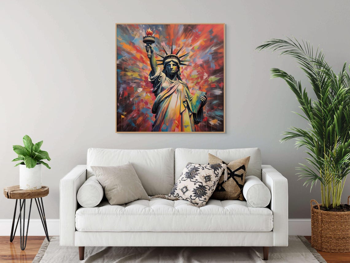 Abstract Statue of Liberty Painting Poster with Vibrant Color Splash - Image 4