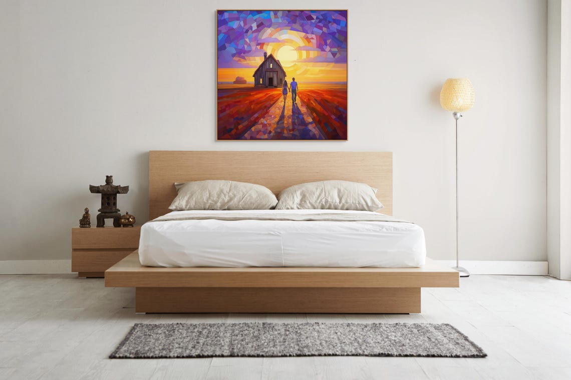 Stained Glass Couple at Sunset Barn Romantic Mosaic Art Poster - Image 5
