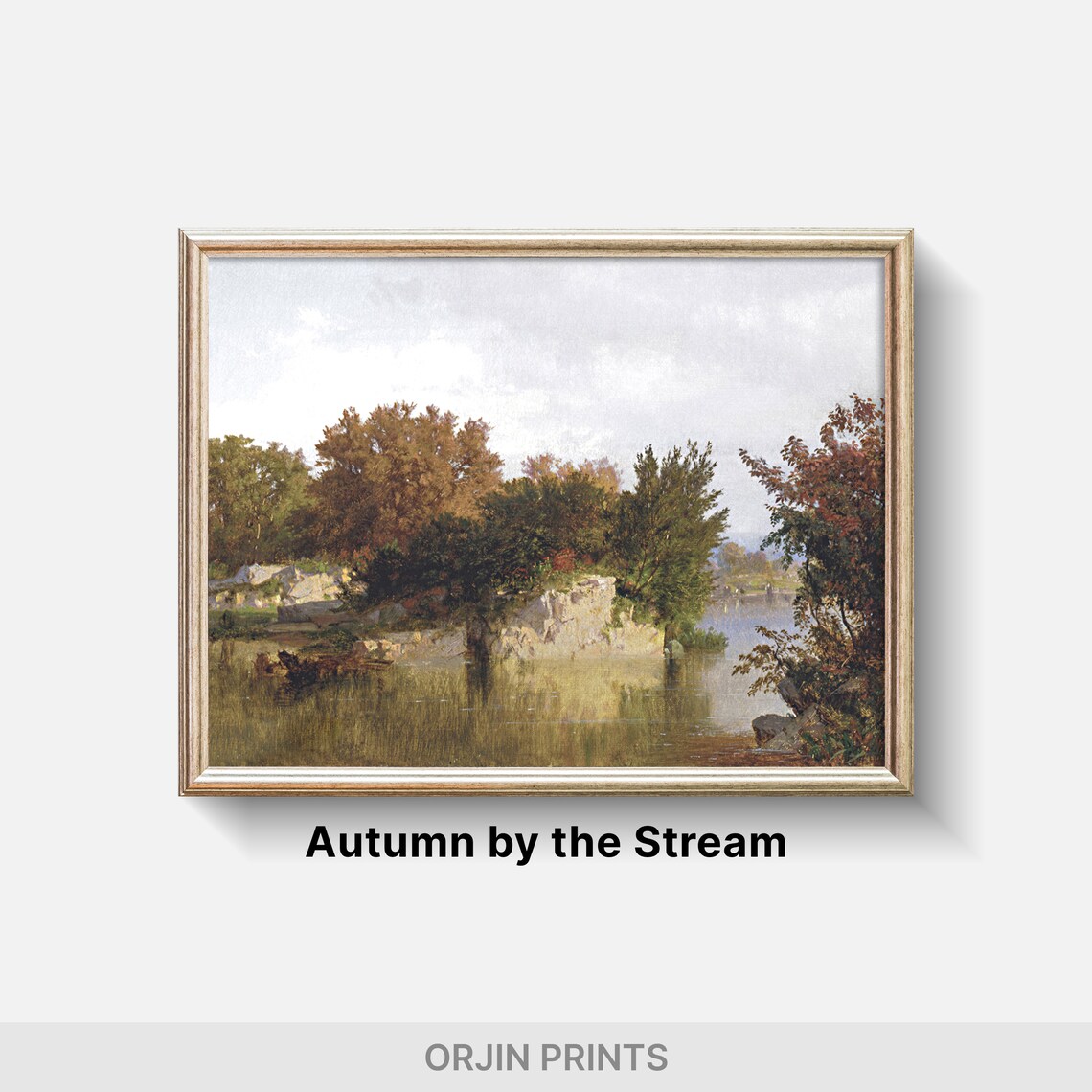 Autumn River Bend with Reflections Rustic Riverside Landscape Painting Poster - Image 2