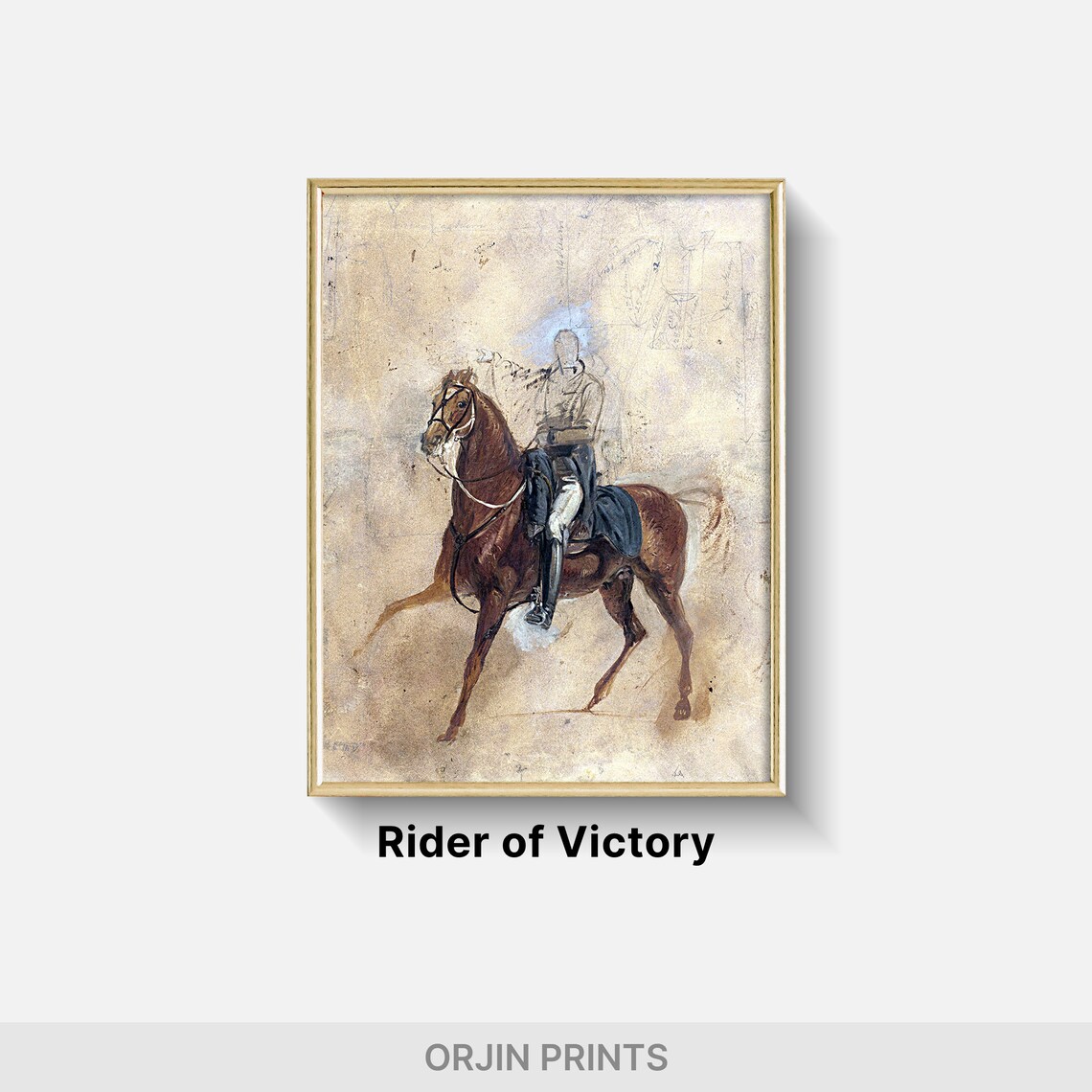 Equestrian Horseman Sketch Vintage Horse Study Fine Art Poster - Image 2