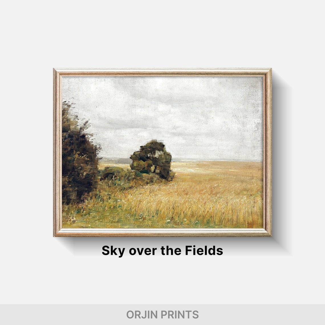Golden Wheat Field Trees Cloudy Sky Vintage Landscape Style Poster - Image 2