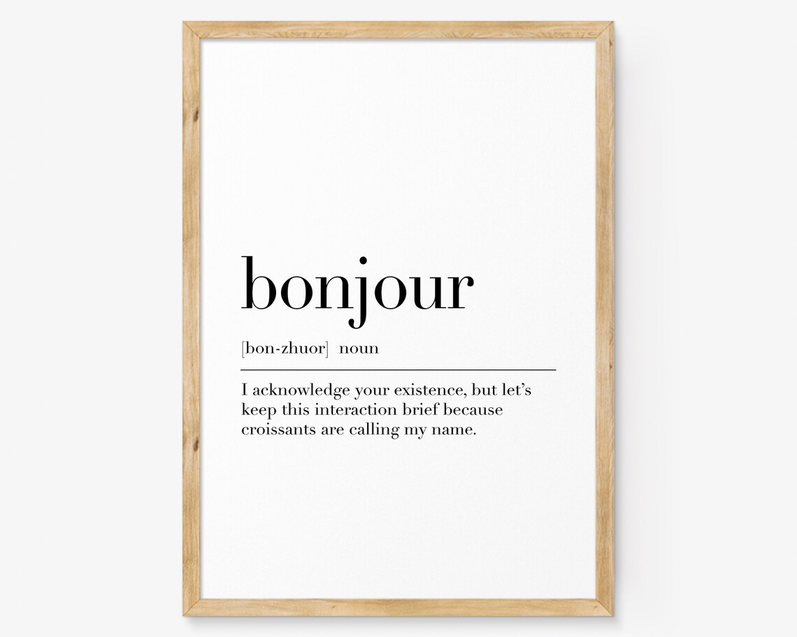 Bonjour Funny French Definition Poster Humorous Kitchen Wall Decor