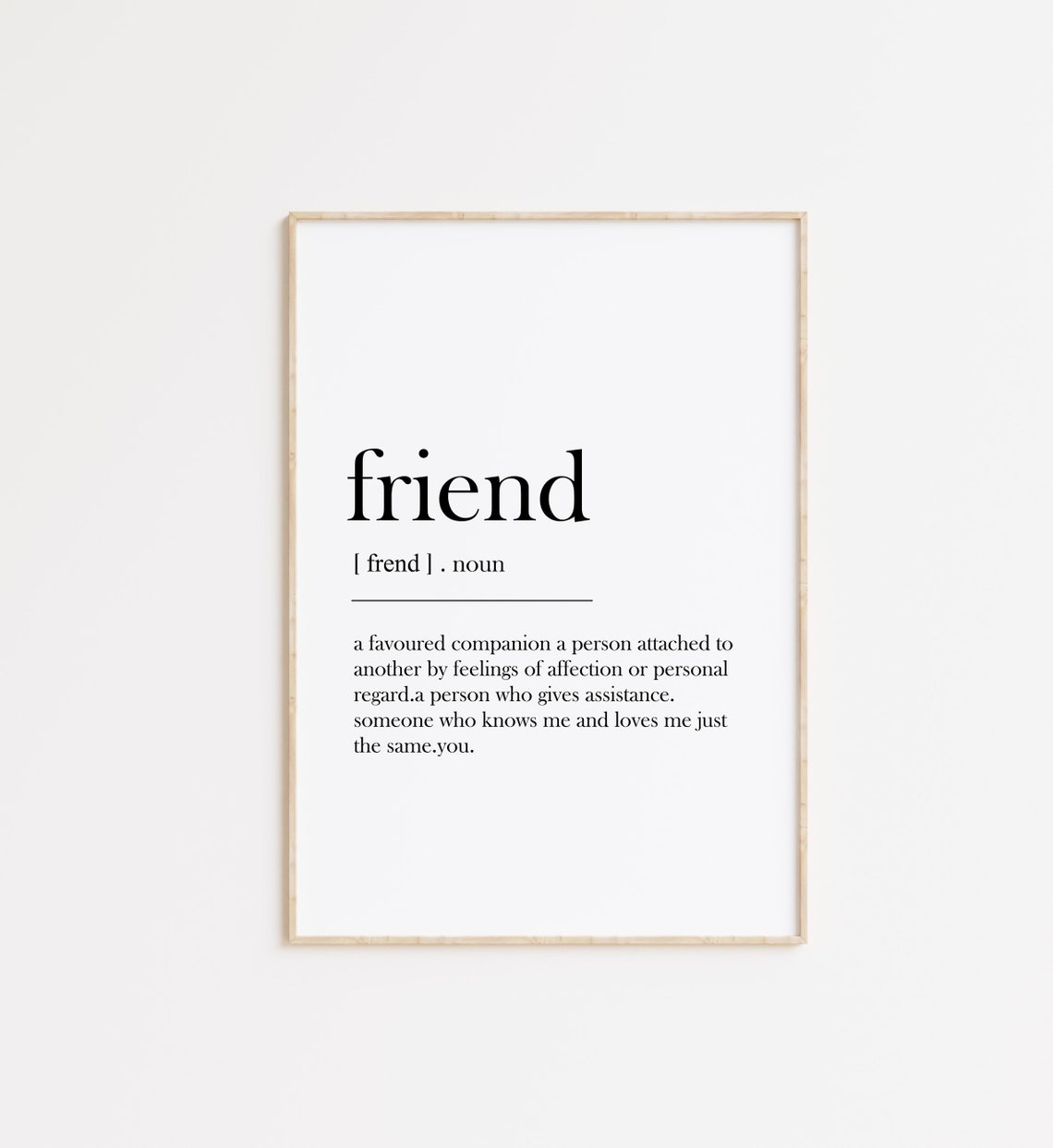 Friend Noun Dictionary Definition Companion Affection Quote Poster