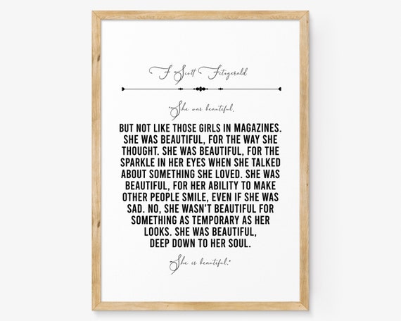 She Was Beautiful Print F Scott Fitzgerald Quotes Famous Quotes Print F Scott Fitzgerald Wall Art She Is Beautiful