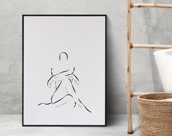 Poster Body Outline Line Art Drawing Wall Minimalist Bathroom Living Room Decor Instant