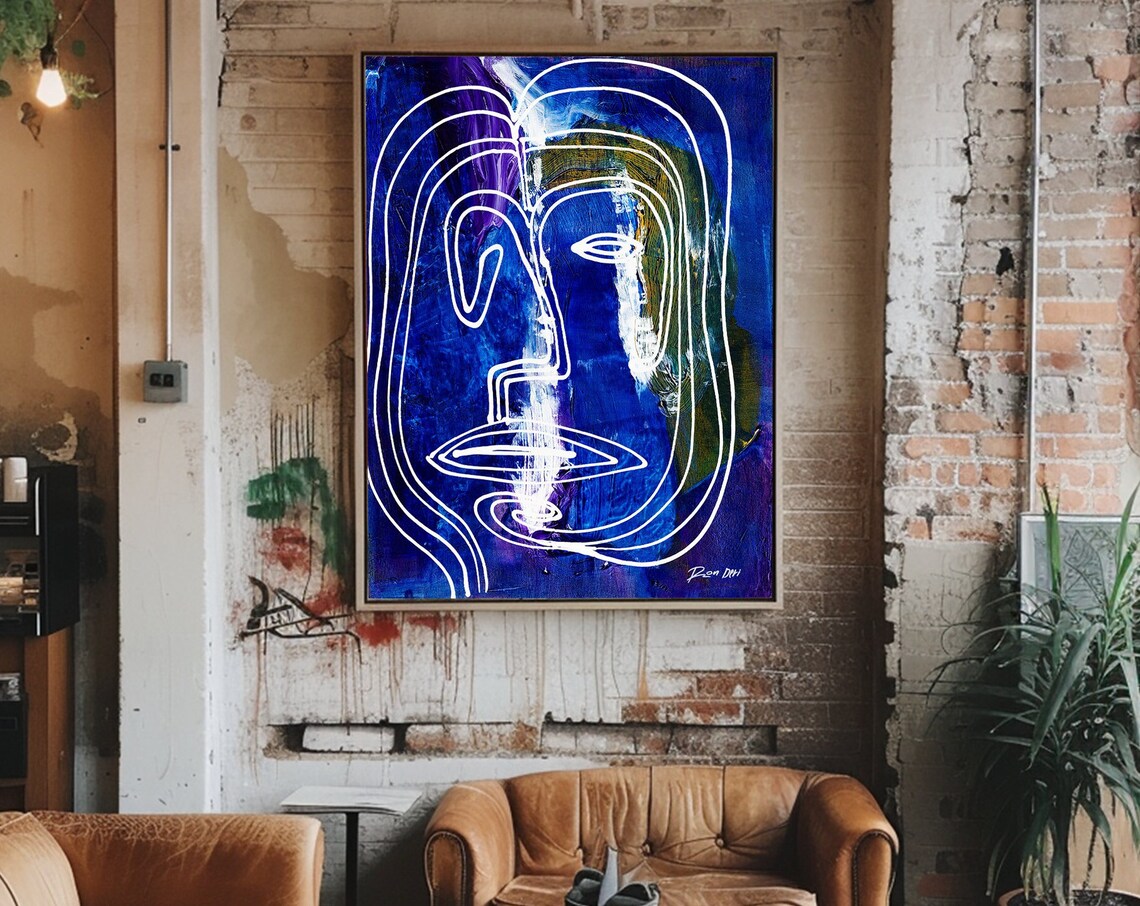 Blue Abstract Face Art Print, Modern Minimalist Decor - Image 5
