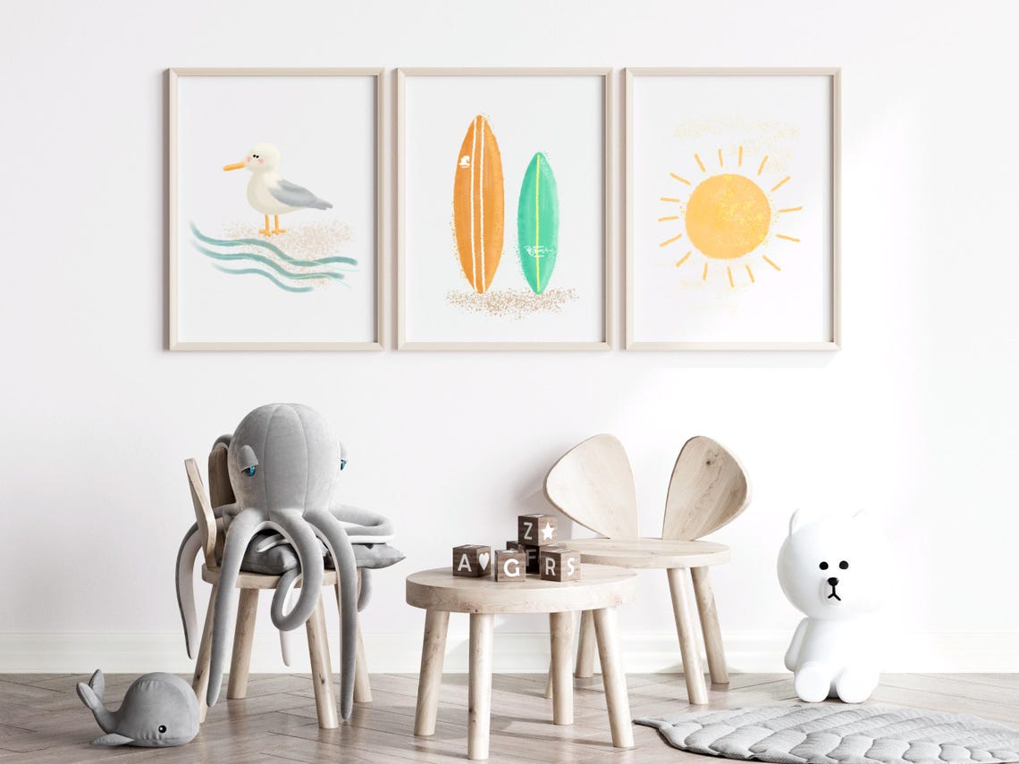 Nursery Surf Board Wall Art Print Baby Ocean Theme Nautical Decor Girl Beach - Image 2