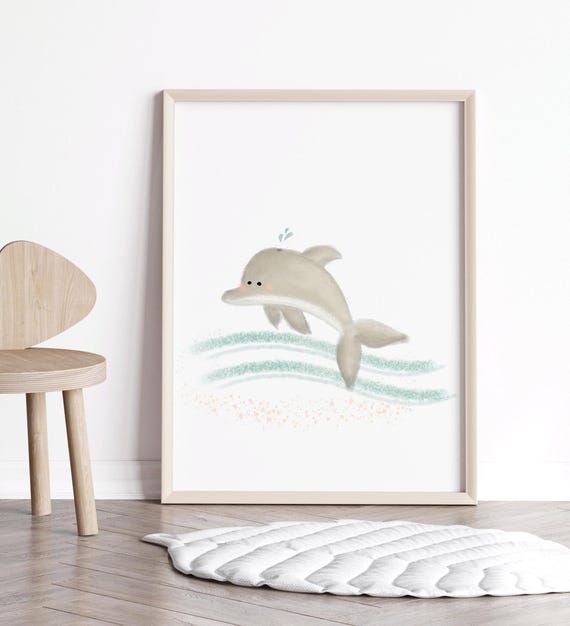 Ocean Nursery Decor Dolphin Print Baby Room Sea Theme Cute Under The Nautical