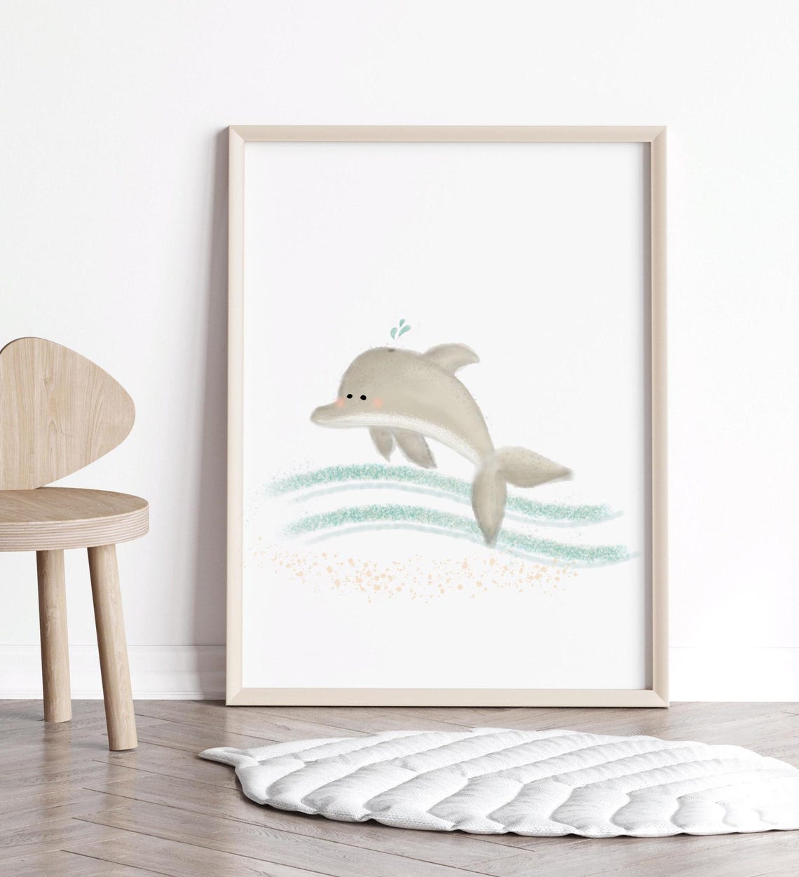 Ocean Nursery Decor Dolphin Print Baby Room Sea Theme Cute Under The Nautical