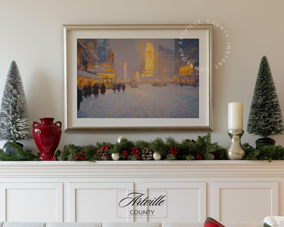 Snowy Broadway Theater District New York Winter Night Poster - Image 4