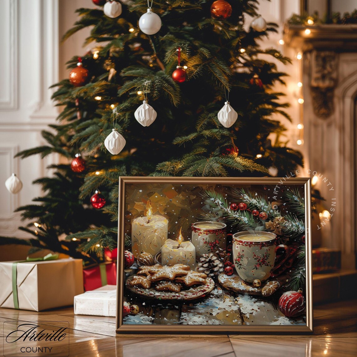 Christmas Candles Cocoa Cookies Vintage Holiday Still Life Poster - Image 4