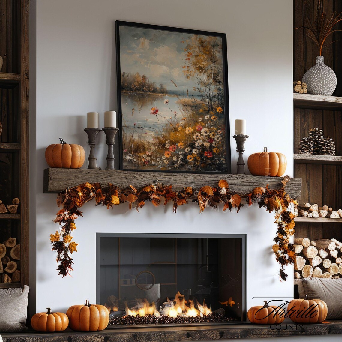 Autumn Wildflowers Blooming Along A Quiet Lakeshore Scene Poster - Image 3