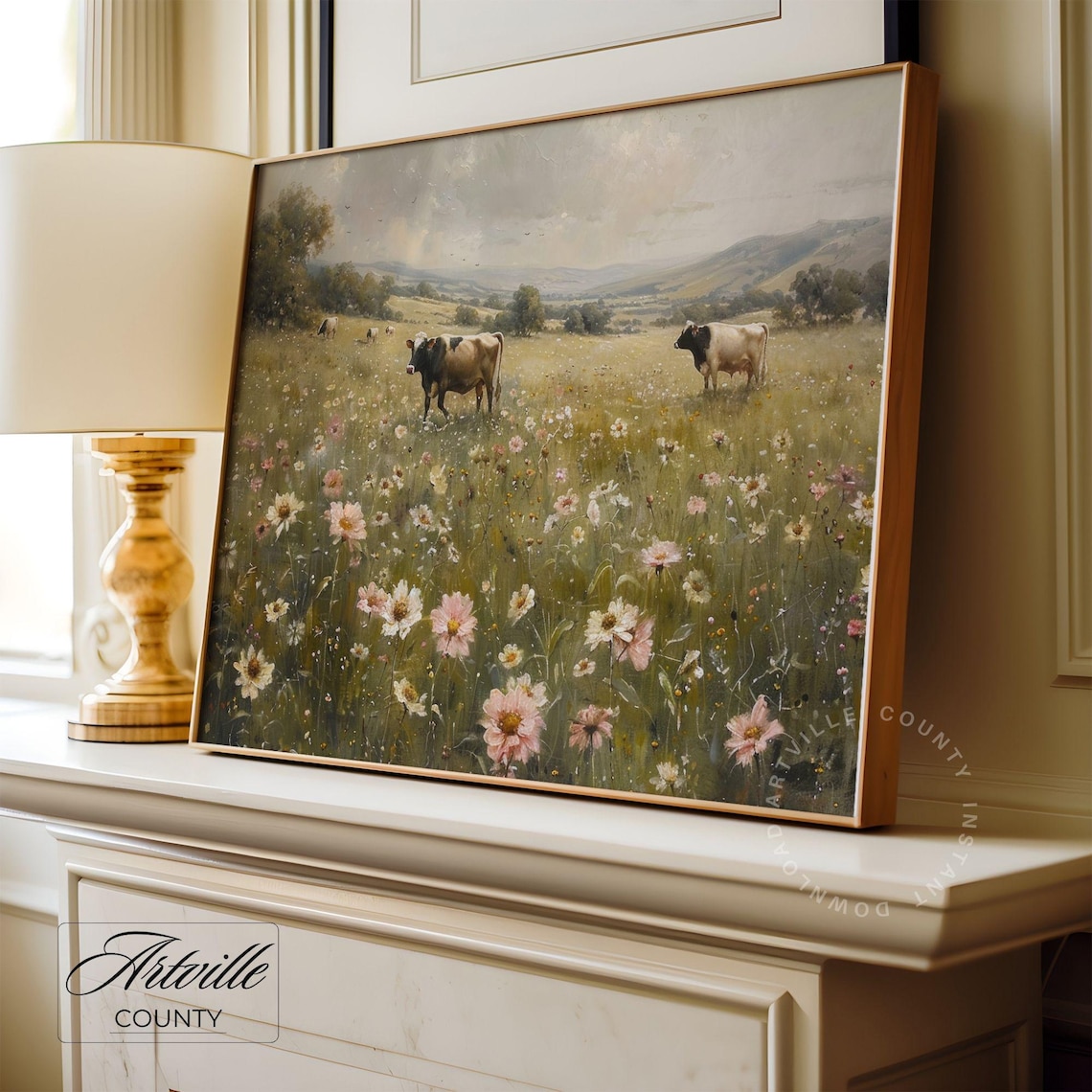Cows Grazing, Farmhouse Vintage Wall Art Print - Image 2