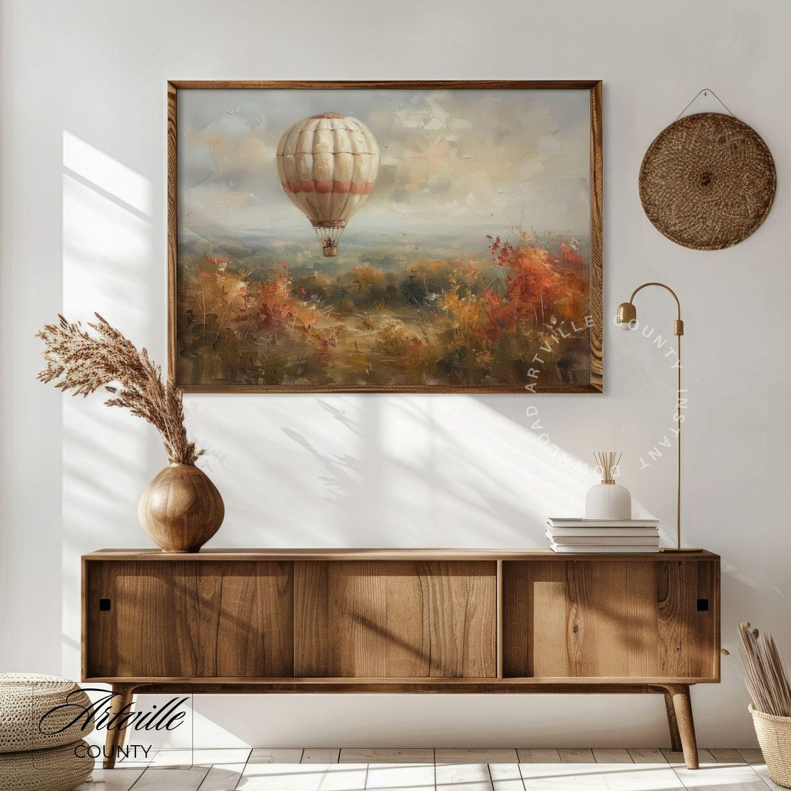 Vintage Hot Air Balloon Floating Over Golden Autumn Fields Poster - Image 4