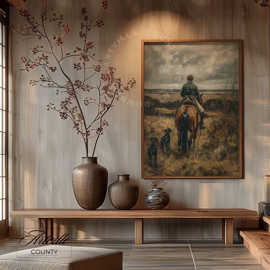Vintage Hunting Art, Horse and Hunting Dog Print - Image 2