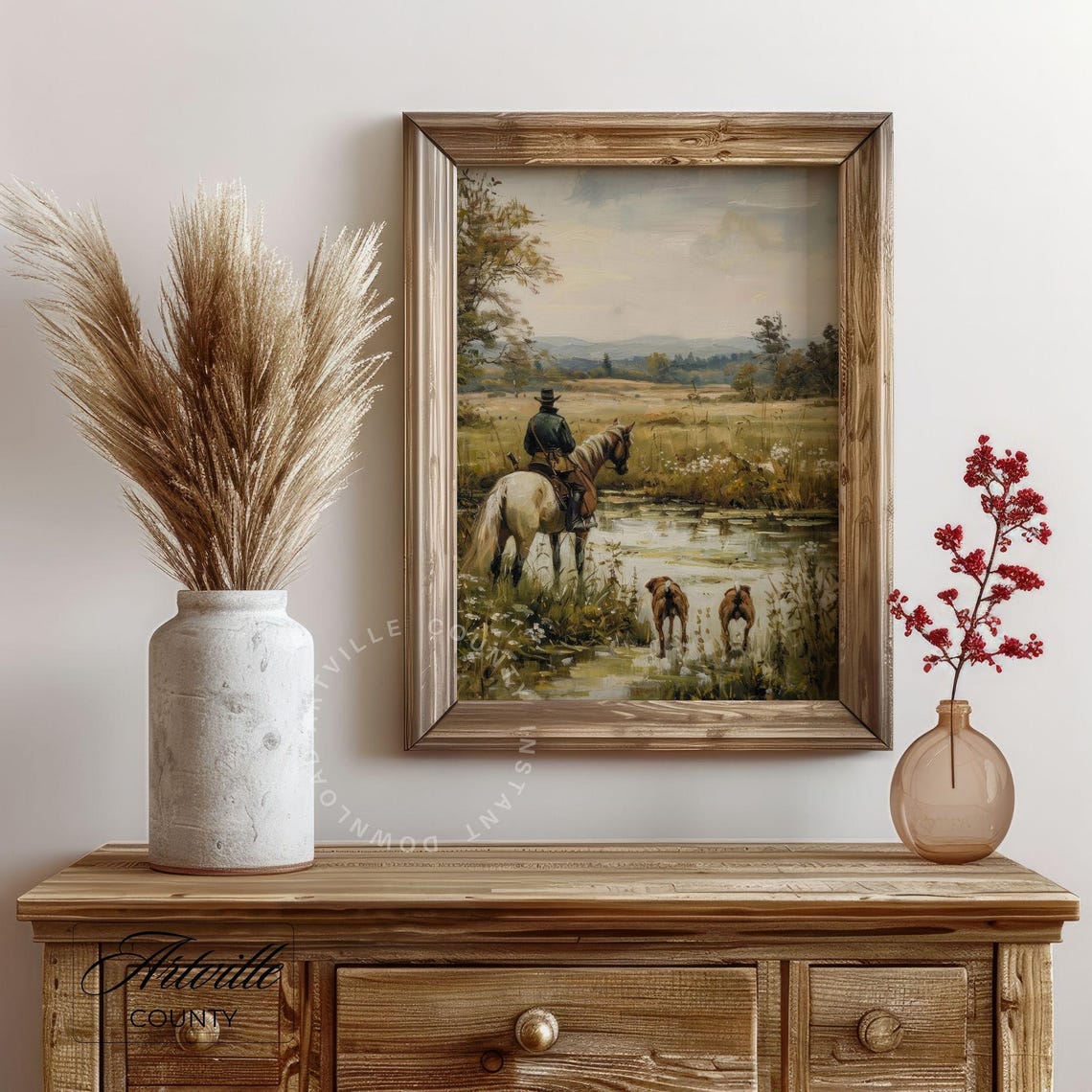 Horseback Rider Marsh Pond Hounds Vintage Equestrian Hunt Poster - Image 4