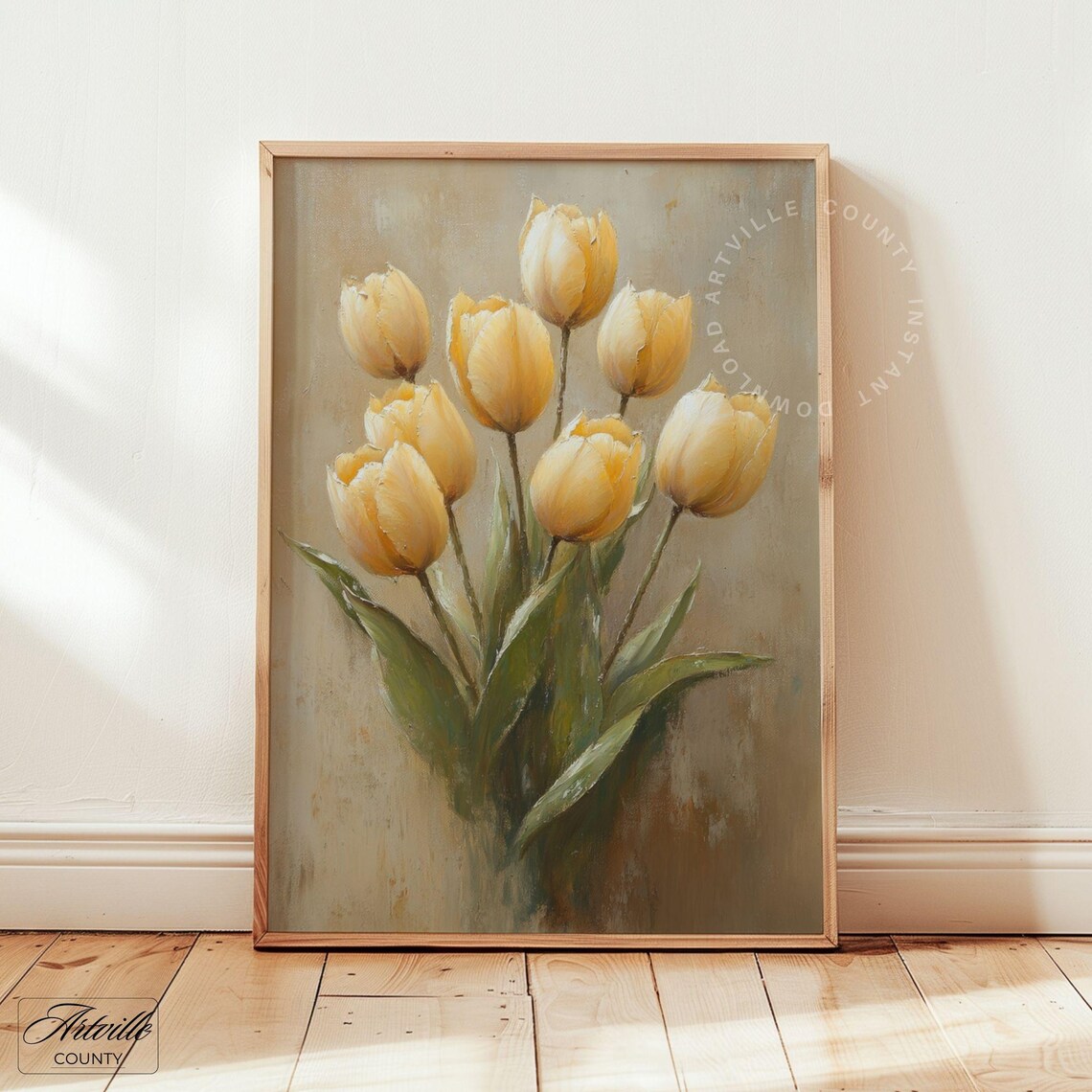 Yellow Tulip Vintage Botanical Art Print, Farmhouse Spring