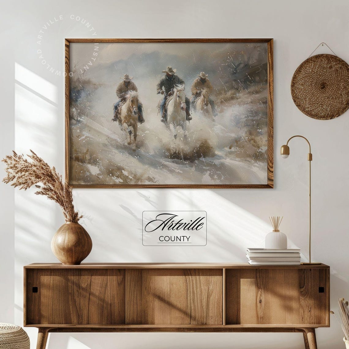 Three Cowboys Riding Horses Through A River Western Wall Poster - Image 4