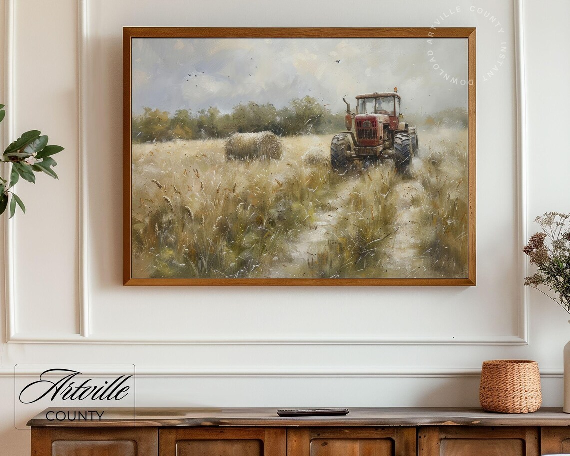Red Tractor in Golden Wheat Field Harvest Vintage Farm Poster - Image 4