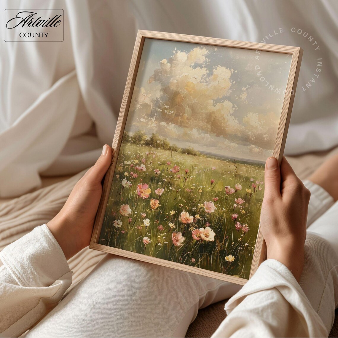 Vintage Spring Landscape Antique Wildflowers Art Print - Image 3