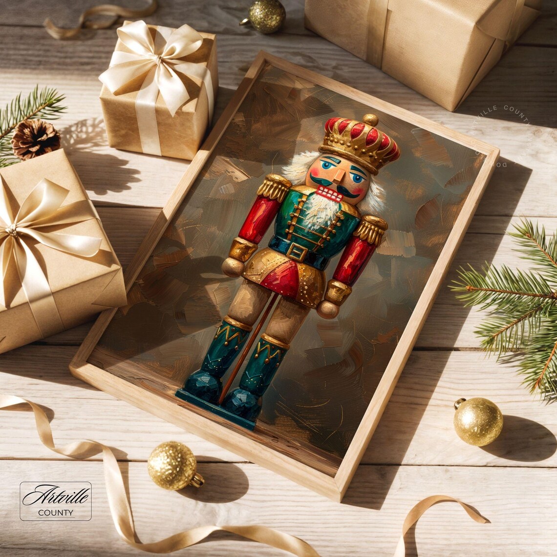 Vintage Christmas Nutcracker Poster Print, Rustic