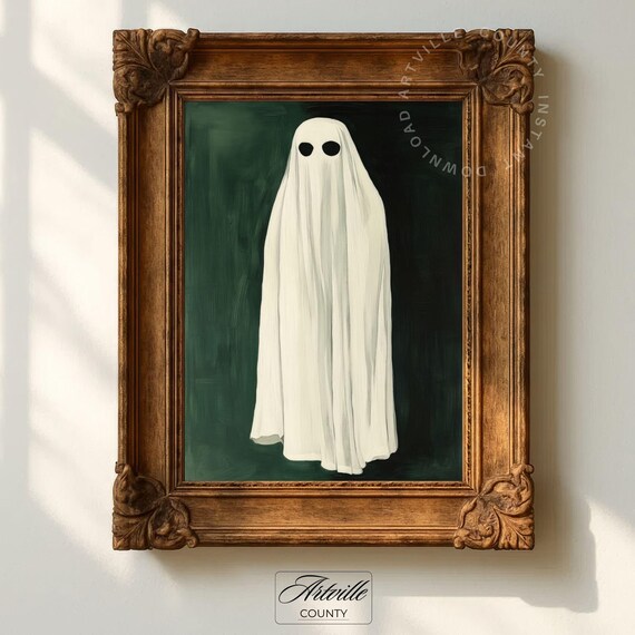 Halloween Sage Green Print Minimalist Gothic Wall Art Whimsical Poster Spooky Season Decor