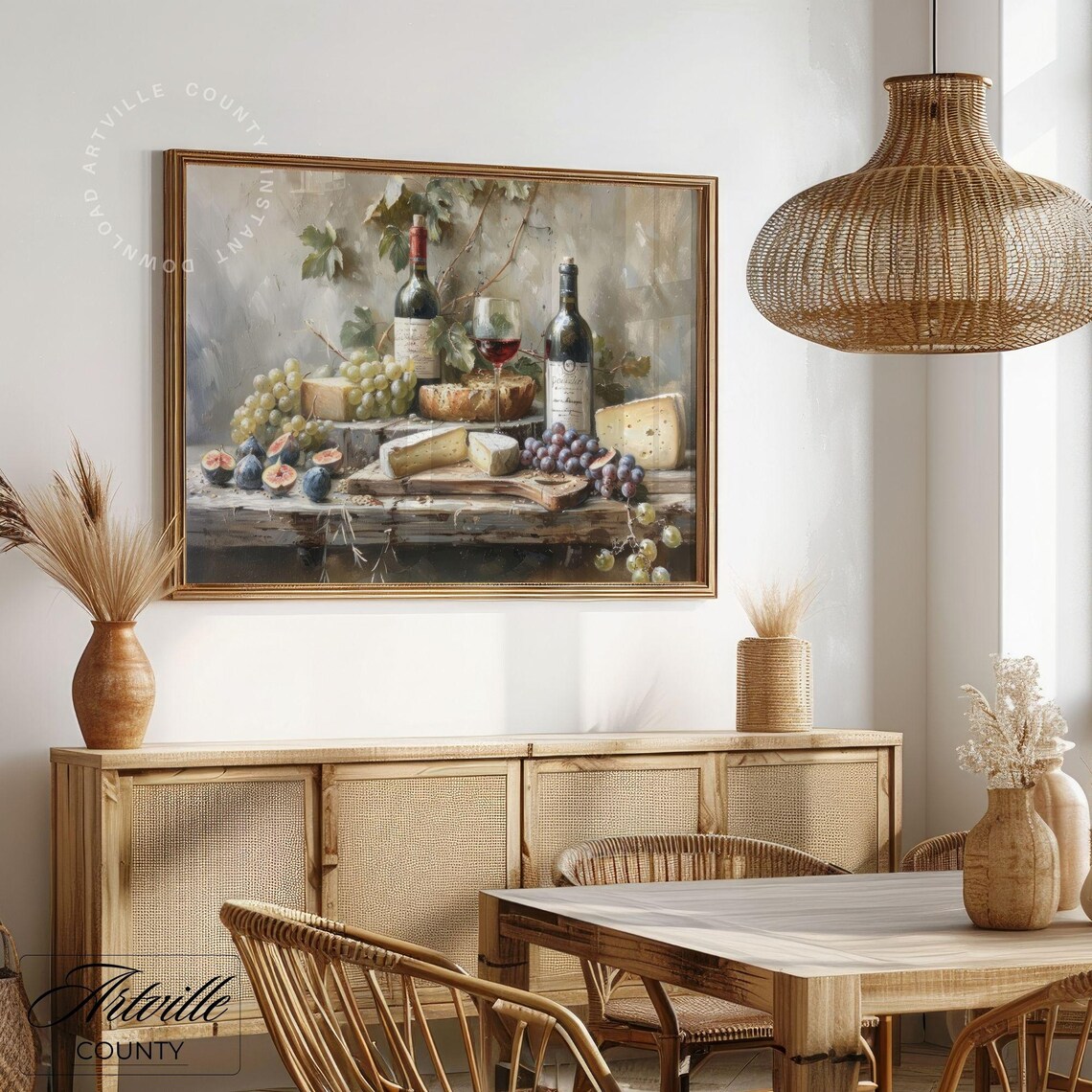 Wine Cheese Painting, Vintage Farmhouse Wall Art - Image 5