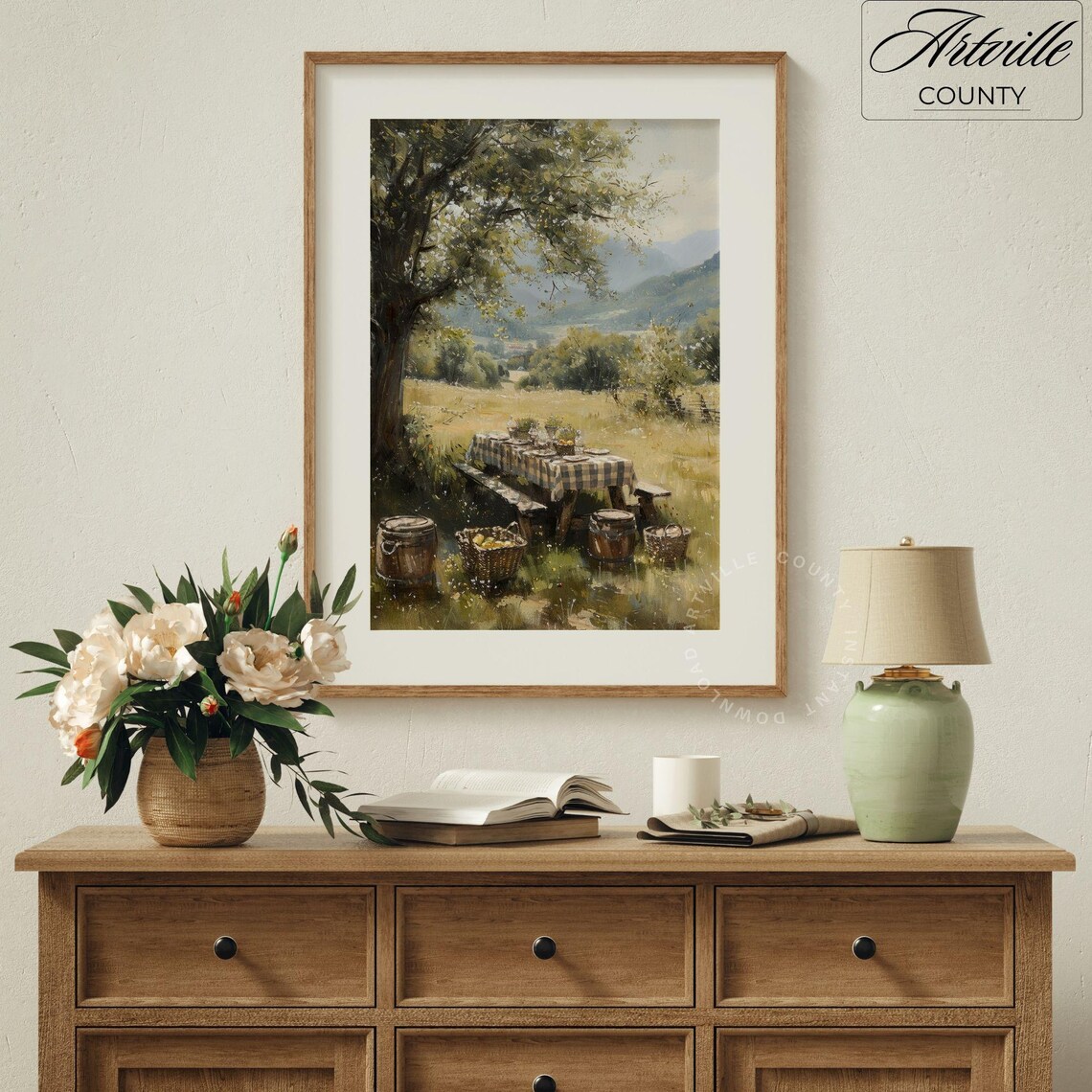 Picnic Table Valley View Vintage Cottagecore Outdoor Feast Poster - Image 4