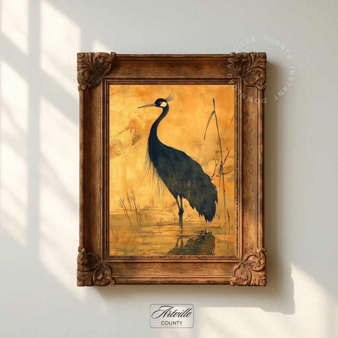 Vintage Crane Poster Print, Japanese Nature Decor