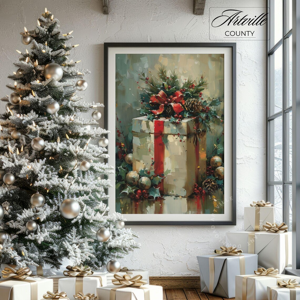 Christmas Gift Box With Pinecones Vintage Holiday Still Life Poster - Image 4