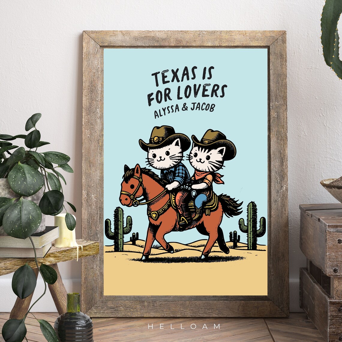 Texas Is For Lovers Cowboy Cats Horse Personalized Couple Names Print - Image 4