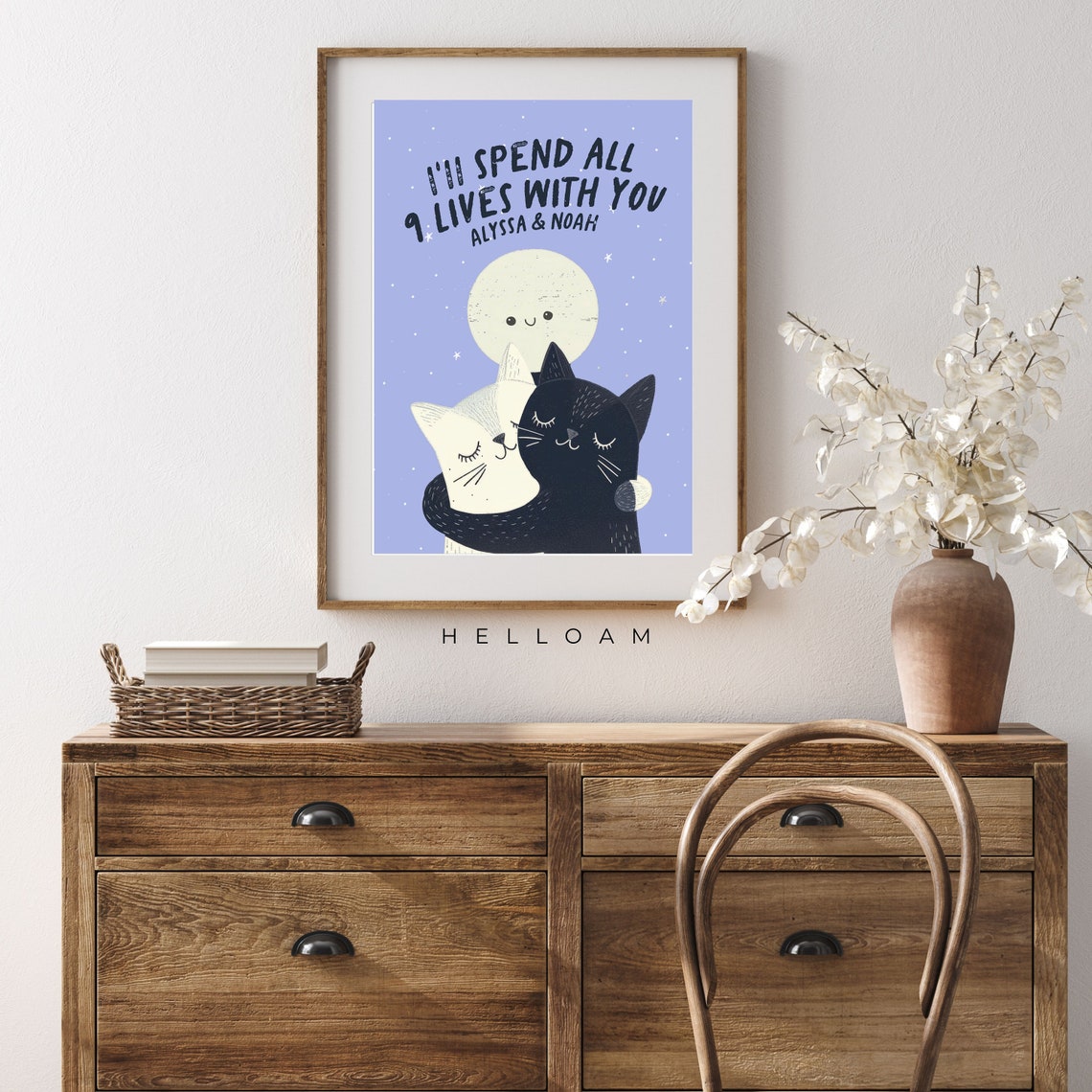 Best Therapist Cat Funny White Cat Held in Hands Navy Therapy Wall Art - Image 4