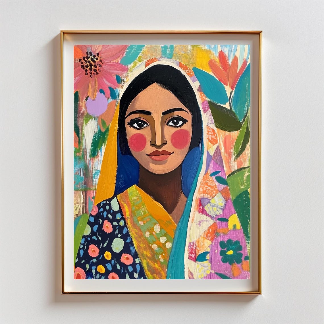 Vibrant Indian Girl Painting Indian Wall Art Indian Poster South Asian Artwork Pakistani Art Brown Girl Painting